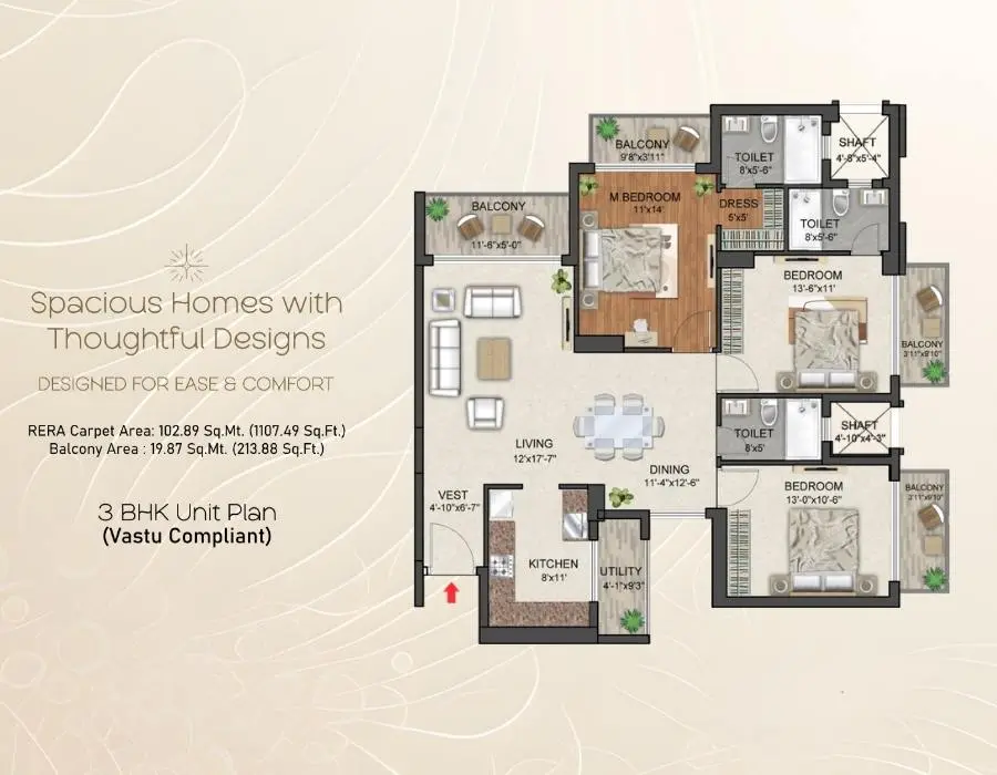 3 BHK Floor Plan — Abhyudaya Celestial Shaheed Path Lucknow